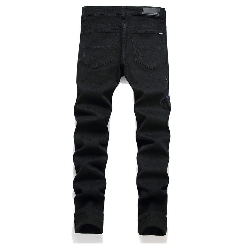 Fresh Arrivals at Buy Center: Black Ripped Embroidered Cobra Stretch Skinny Men's