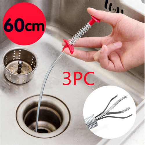 60CM Sewer Dredger Spring Pipe Dredging Tool Household Hair Cleaner Drain Clog Remover Cleaning Tools Household For Kitchen Sink Kitchen Gadgets Color randomised 3pcs