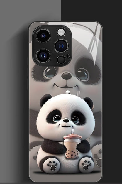 Just Arrived at Buy Center: Panda Phone Case Cute Cartoon National Treasure Glass Hard Case Milk Tea Panda