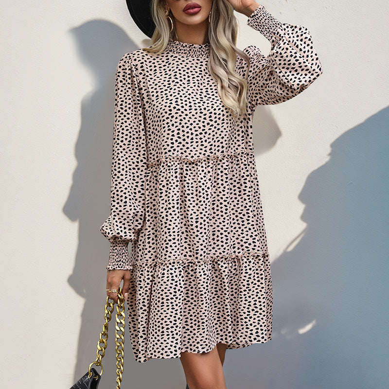 Just Arrived at Buy Center: Leopard Print Long Sleeve Dress Khaki