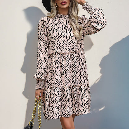 Just Arrived at Buy Center: Leopard Print Long Sleeve Dress Khaki