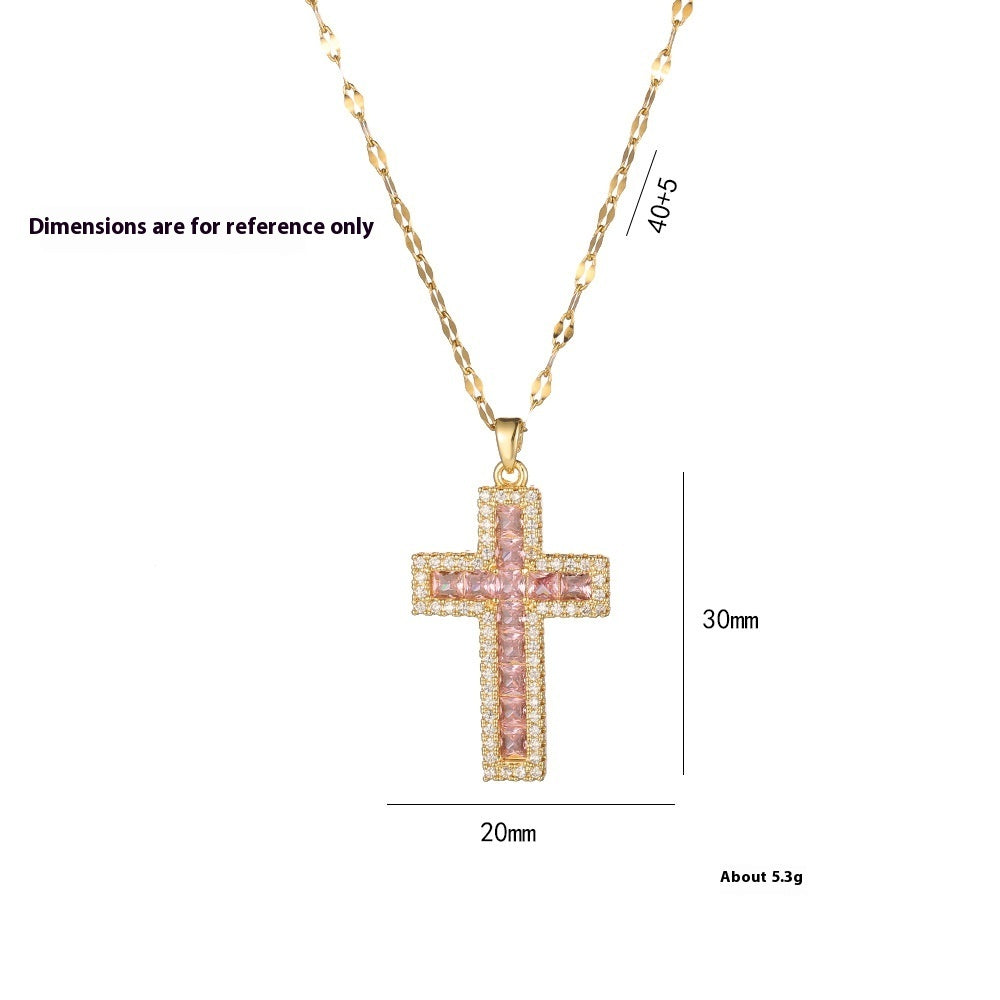 Trending Now at Buy Center: Women's Cross Simple Fashion Titanium Steel Inlaid Color Zircon Fashion Necklace