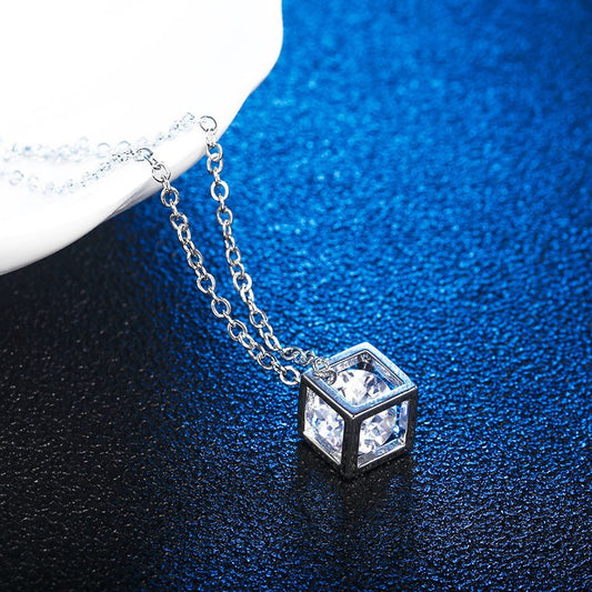 Fresh Arrivals at Buy Center: Advanced Diamond Cube Necklace For Women, Light Luxury, Niche Zircon Pendant, Simple Personality, Collarbone Chain, Exquisite Jewelry Silver