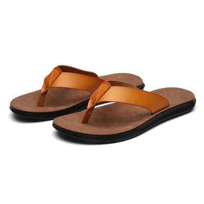 New Casual Outdoor Breathable Slippers Cross-border Plus Size Soft Bottom Flip-flops Beach Shoes Yellowish Brown