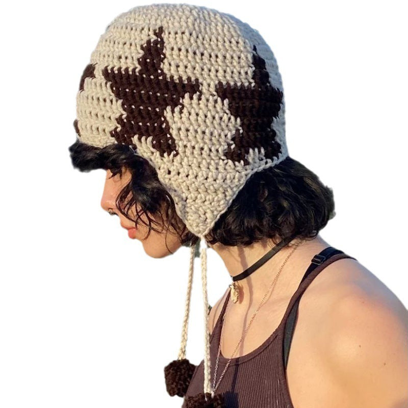 Star Hat Hand-woven Earmuffs Hat Fur Ball Pendant Buy Center