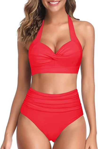 New Split Bow Bikini Seaside Vacation Swimwear Red