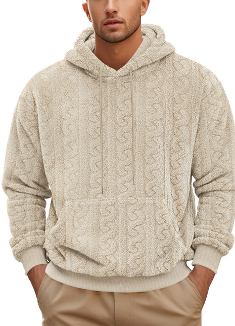 Pull à capuche en jacquard pelucheux pour hommes, automne et hiver, européen et américain, pour le sport et les loisirs