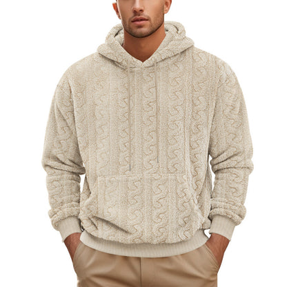 Pull à capuche en jacquard pelucheux pour hommes, automne et hiver, européen et américain, pour le sport et les loisirs