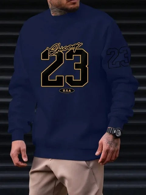 Art Letter Design Man Clothes Set Style Fleece Sweats Navy Blue