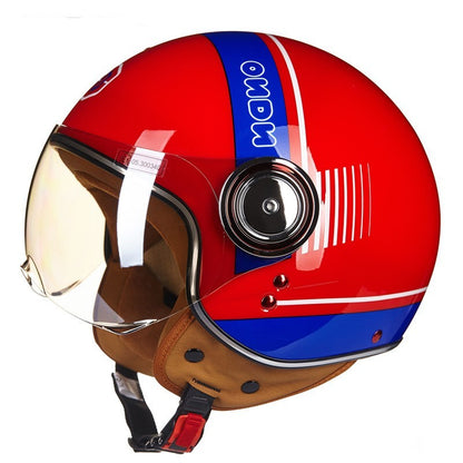 Fresh Arrivals at Buy Center: Battery Car Half Helmet Lightweight Semi-covered Retro Bright Red Blue