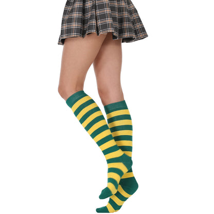 Fresh Arrivals at Buy Center: Striped Free Size Knee-length Half Student Dance Socks Women Green Yellow Wide Stripe Free Size