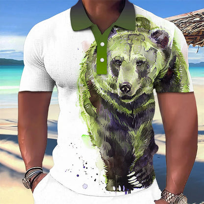 Newly Released at Buy Center: 3D Wolf Printed Casual Short-sleeved Street Hip-hop T-shirt Breathable Pullover Men's Polo Shirt PP52867GC