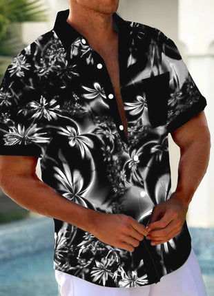 Printed Loose Men's Cardigan Summer Short Sleeve Shirt