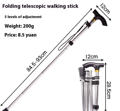 Newly Released at Buy Center: Thickened Aluminum Alloy Stretchable Non-slip Folding Walking Stick For The Elderly Walking Reinforced Adjustable Non-slip Silver