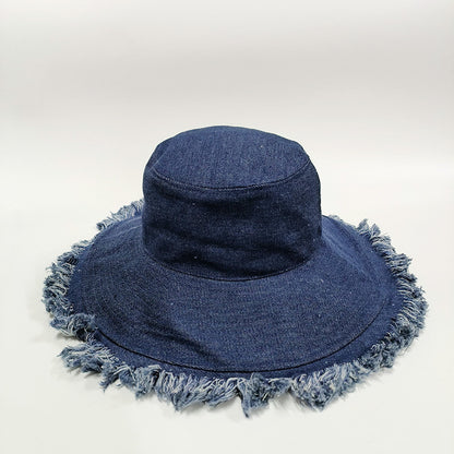 Women's Spring And Summer Retro Big Brim Solid Color Denim Hat Buy Center