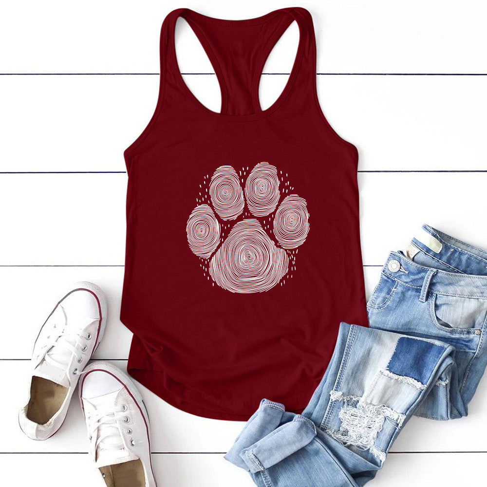 Dog's Paw Cute Foot Print Women's Vest Summer Funny Buy Center