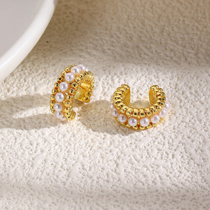 Copper Plating 18K Faux Pearl Ear Clips Fashion Trend Retro Buy Center