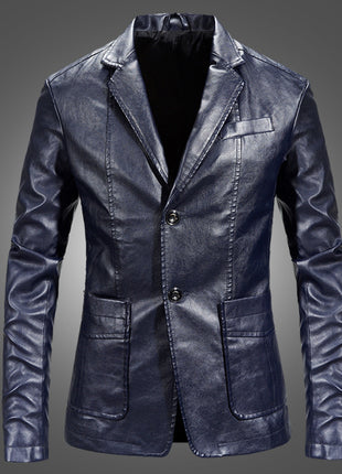 Slim Handsome Spring Leather Jacket Small Suit Men