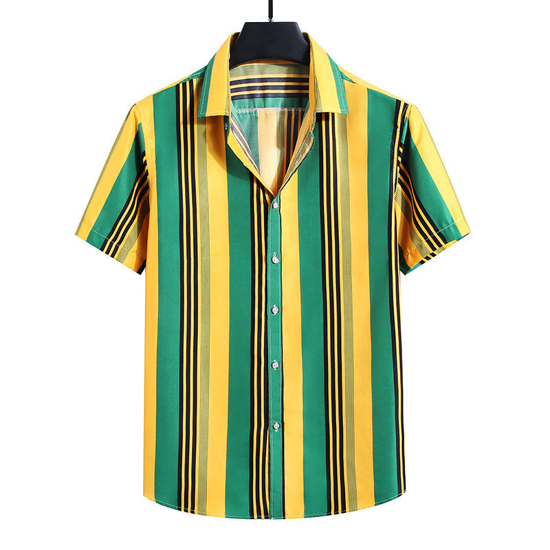 Fresh Arrivals at Buy Center: Men's Fashion Loose Striped Short Sleeve Shirt Top C213 Green