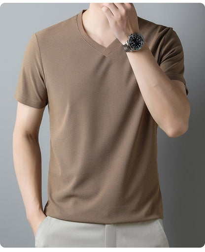 Fresh on the Scene at Buy Center: Men's Thin Casual Solid Color And V-neck Short-sleeved T-shirt