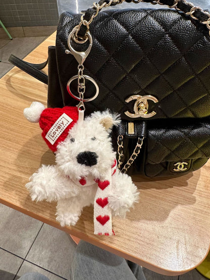 Porte-clés en peluche mignon West Highland avec pendentif en forme de chiot de dessin animé