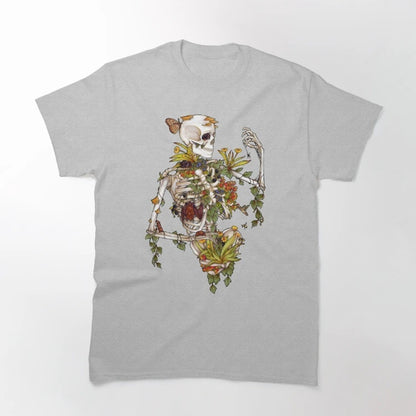 Just Arrived at Buy Center: Skull And Plant Pattern Printed Personalized Women's Casual All-match T-shirt Gray