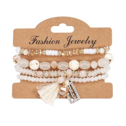 Buy Center Exclusive Offer-Bohemian Tassel Crystal Pendant Multi-layer Vintage Bead Bracelet White