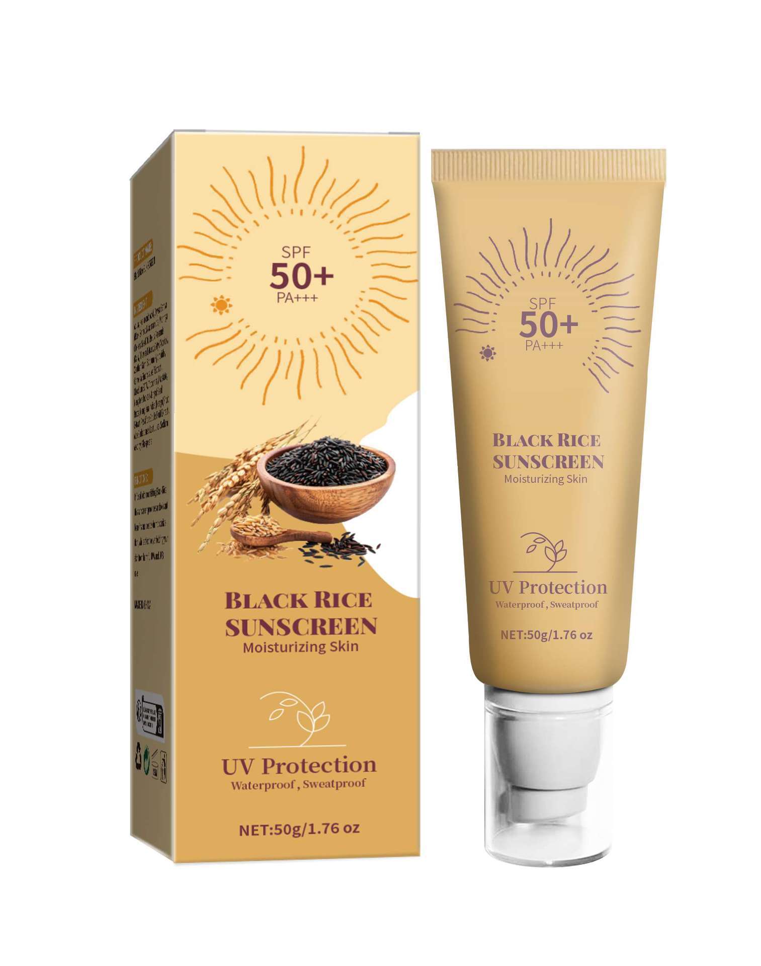 Buy Center Exclusive Offer-Black Rice Moisturizing Cream UV Isolation Sunscreen Cream Beige 50g