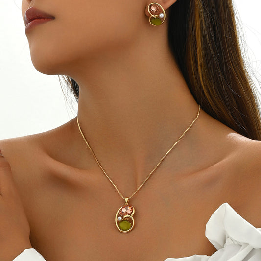 Buy Center Handpicked- Earrings And Necklace Set Inlaid Gem Long XL540711