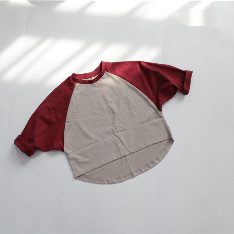 Fresh Arrivals at Buy Center: Autumn Cropped Sleeve Loose Color Matching Top Beige Dark Red