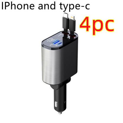 Metal Car Charger 100W Super Fast Charging Car Cigarette Lighter USB And TYPE-C Adapter Metal Silver Gray4pcs 100W