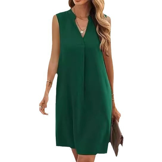 Buy Center Hot Pick-Sleeveless Elegant V-neck Loose Solid Color Dress Women