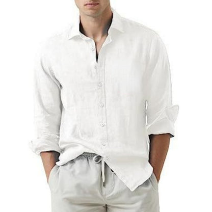 Hot New Items at Buy Center: Cotton And Linen Solid Color Youth Casual Cotton And Linen Lightweight Breathable Men's Shirt White