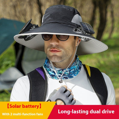 Newly Released at Buy Center: Removable Solar Energy Recharge Fan Embedded Big Brim Hat Black Adjustable