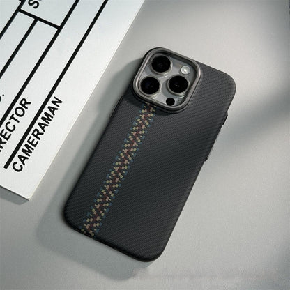 Hot New Items at Buy Center: Magnetic Carbon Fiber Pattern Drop-resistant Mobile Phone Protective Case Color Stripes All Black