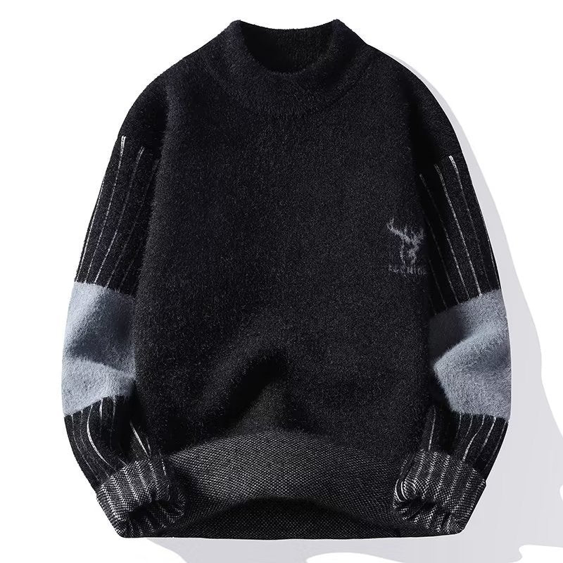 High-end Men's Single-layer Fleece-lined Half Turtleneck Sweater