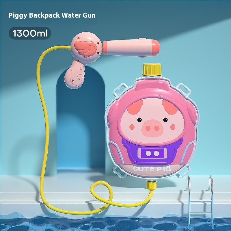 Newly Arrived at Buy Center: Children's Cartoon Backpack Water Gun Water Beach Toys 1300ml Pink Pig