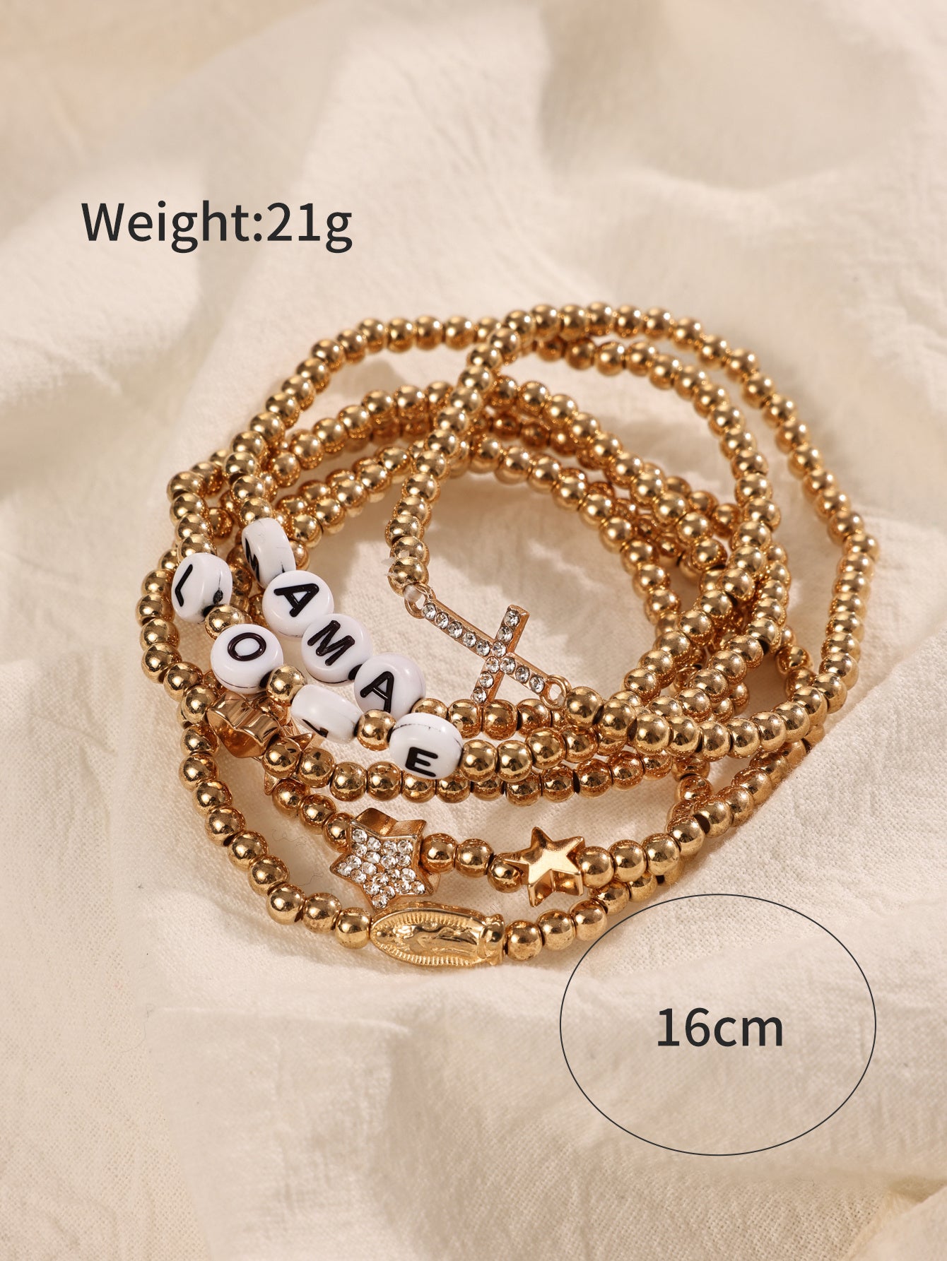 Just Arrived at Buy Center: Bohemian Style Letter Bead Simple Gold Bead Handmade Bead Versatile Ethnic Style Layered Bracelet