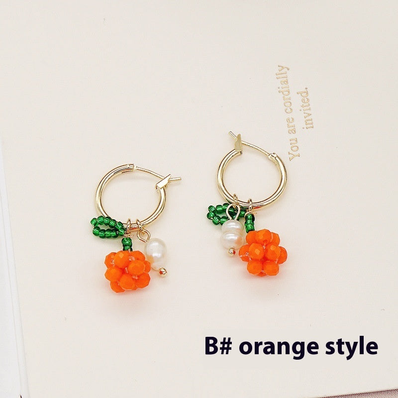 Buy Center Choice-Handmade Beaded Cherry Orange Fruit Earrings Necklace