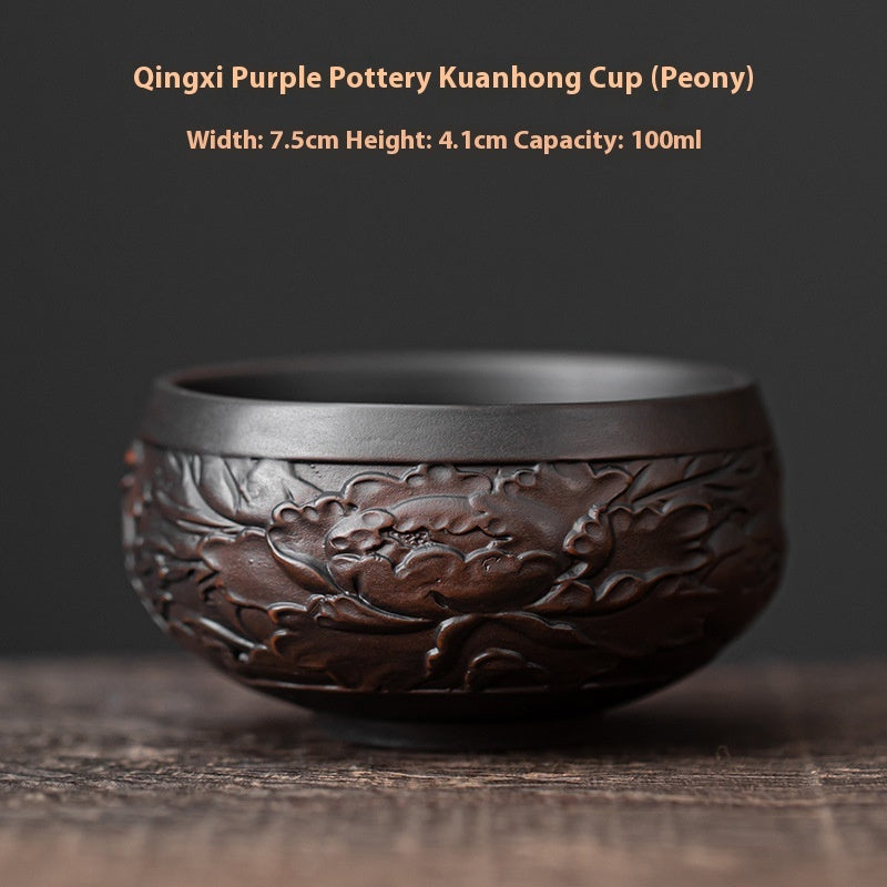 Buy Center Ultimate-Qingxi Purple Pottery Chinese Style Handmade Ceramic Kung Fu Tea Cup Kuanhong Cup Peony