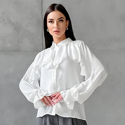 Buy Center Hot Pick-Minimalist Design Ruffled Women's Fashion Shirt White