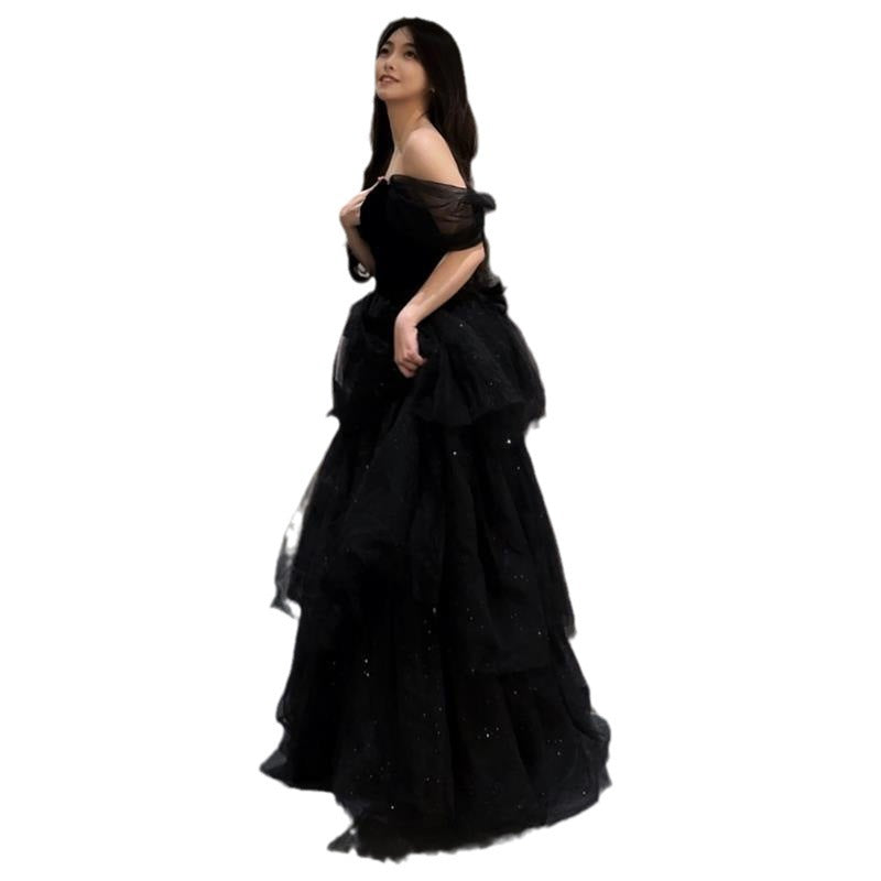 Black Evening Dress Light Luxury Minority French Style Pettiskirt Buy Center