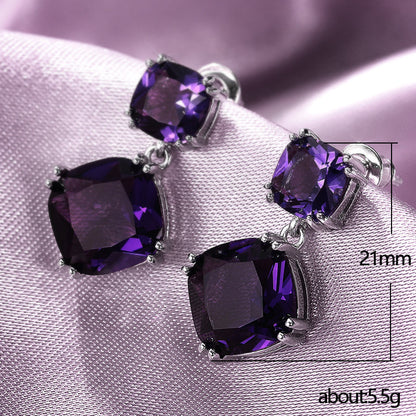 Boucles d'oreilles élégantes et mystérieuses en zircon violet carré