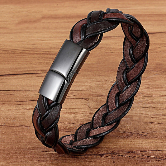 Buy Center Handpicked- Men's Fashion Stainless Steel Leather Bracelet