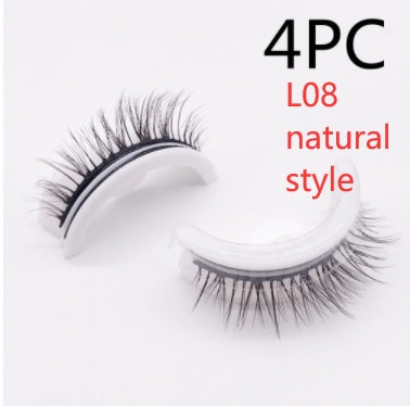 Buy Center Premium-Reusable 3D Mink Lashes Natural False Eyelashes Self Adhesive Fake Glue Free Makeup Eyelash Extension Silk L08 natural style Square box in four colors 4PCS