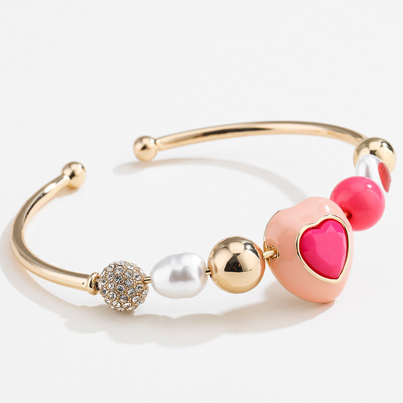 Buy Center Special-Fashion Original Design Heart Peach Pearl Combination Bracelet Suit