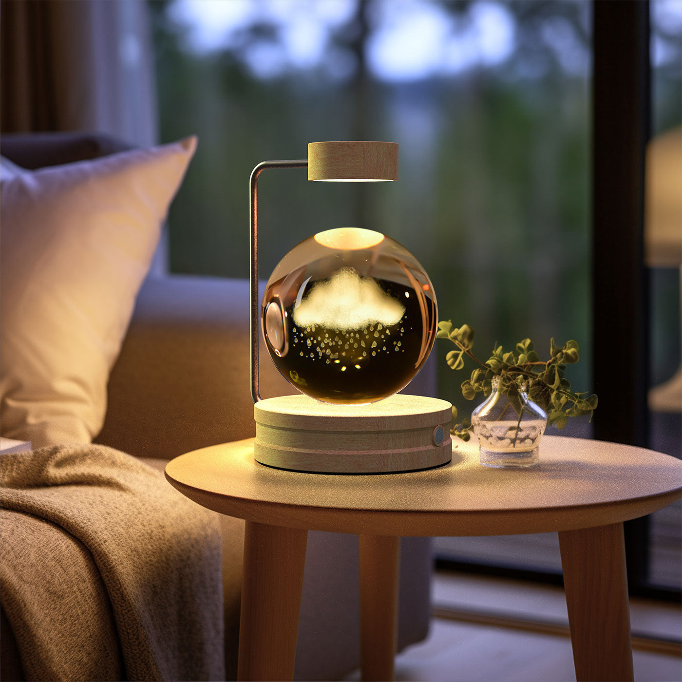 Crystal Ball Cosmic Dinosaur Indoor Night Light USB Power Warm Bedside Light Birthday Gift Night Lamp Rainy Clouds Light wood