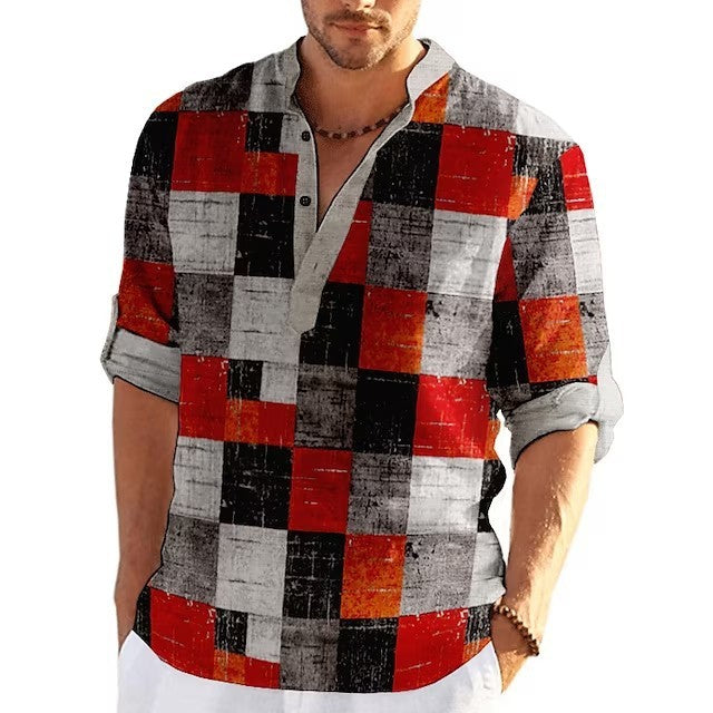 Buy Center Handpicked- Simple Printed Stand Collar Men's Casual Shirt CT13GG23