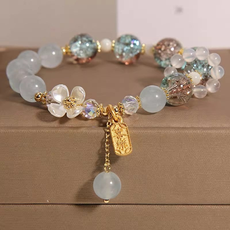 Buy Center Exclusive Offer-Ins Korean Style Lavander Purple Chalcedony Crystal Single Circle Women's White Agate Blue Flower Bracelet