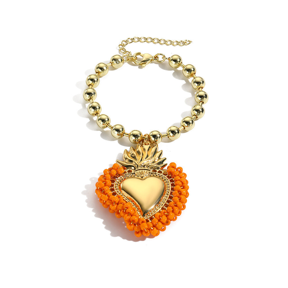 Retro Small Rice-shaped Beads Hand-woven Heart Bracelet Buy Center